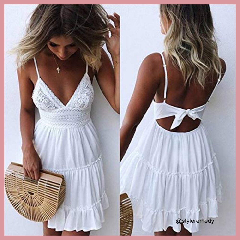 Polyester Spaghetti Strap V-Neck Backless Mini Sw… - image 4